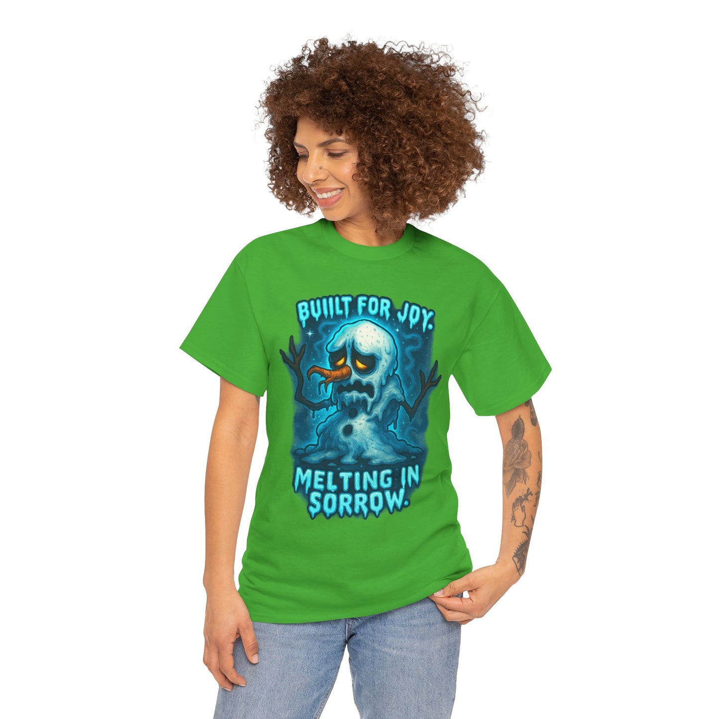 Melting Snowman T-Shirt — "Built for Joy, Melting in Sorrow" Graphic Tee