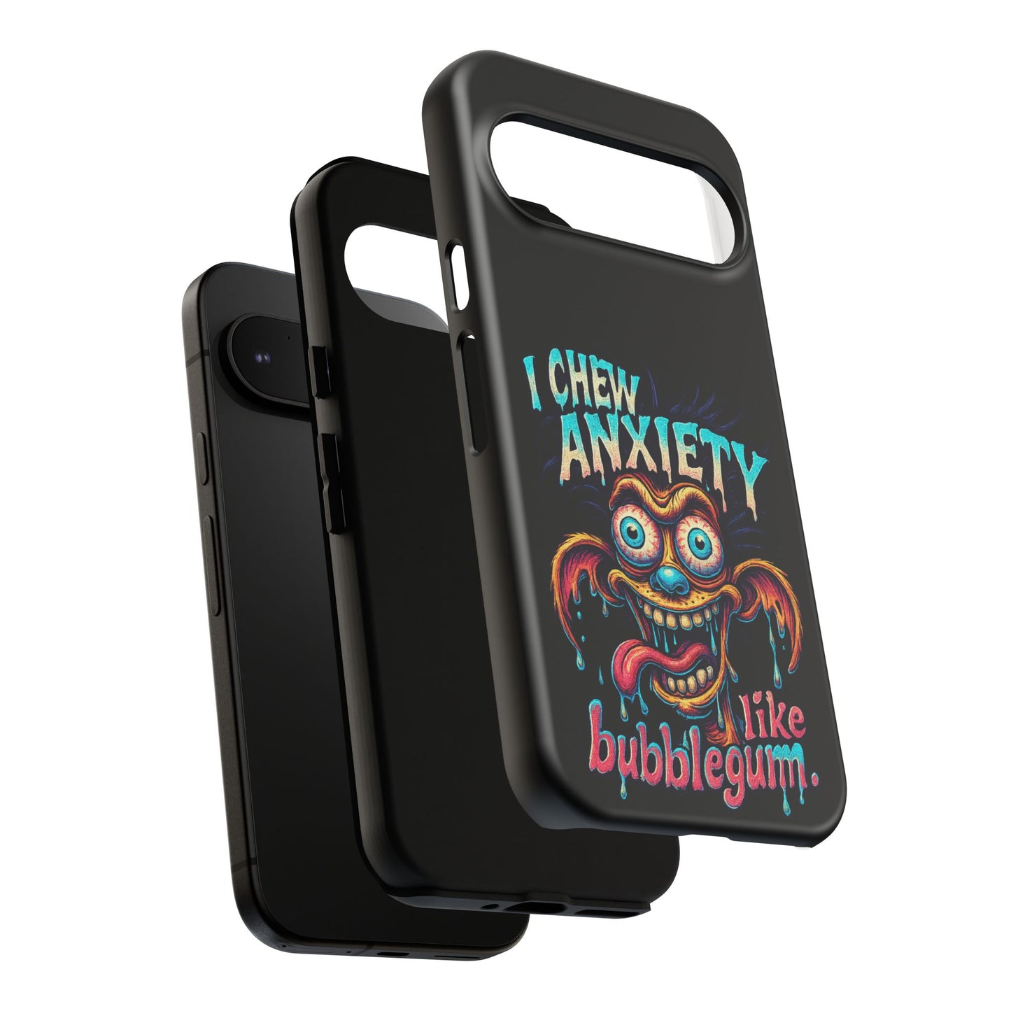 Phone Case — "I Chew Anxiety Like Bubblegum" Retro Monster Design