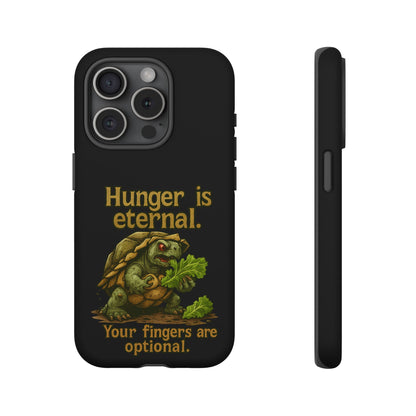 Phone Case — 'Hunger Is Eternal, Your Fingers Are Optional' Turtle Snack Graphic