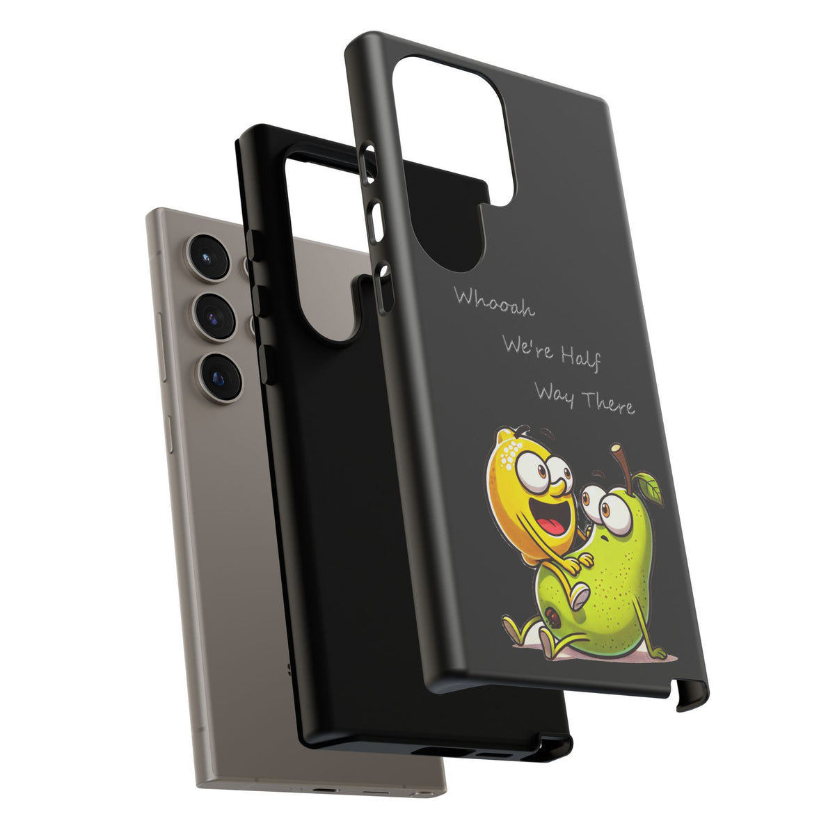 Phone Case - Playful Pear & Lemon Illustration with “Whooah We're Half Way There”