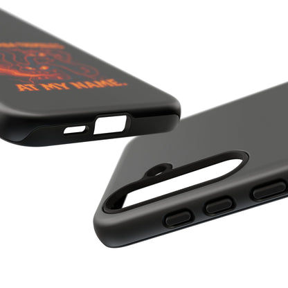 Phone Case — "Your Roomba Trembles at My Name" Fiery Cat Design
