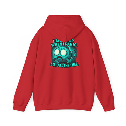 Panic Fish Hoodie — "I Lean Up When I Panic...So All The Time" Graphic Pullover