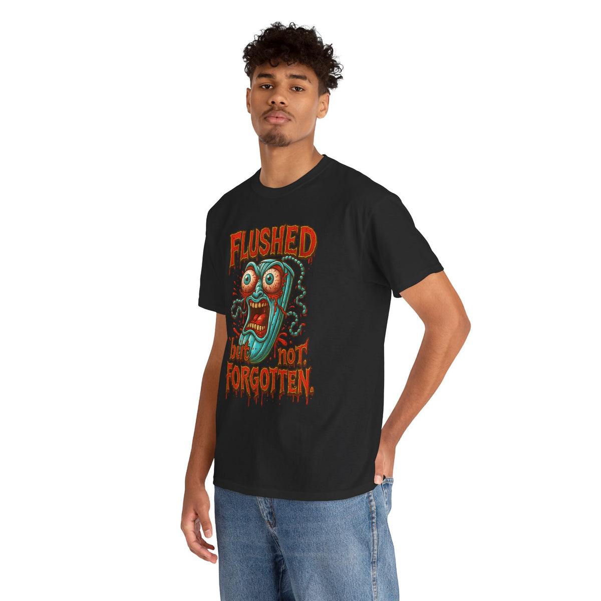 Flushed But Not Forgotten – Blood Red Letter Horror Tee