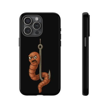 Angry Worm on Hook Phone Case – Funny Fishing Humor Protective Cover