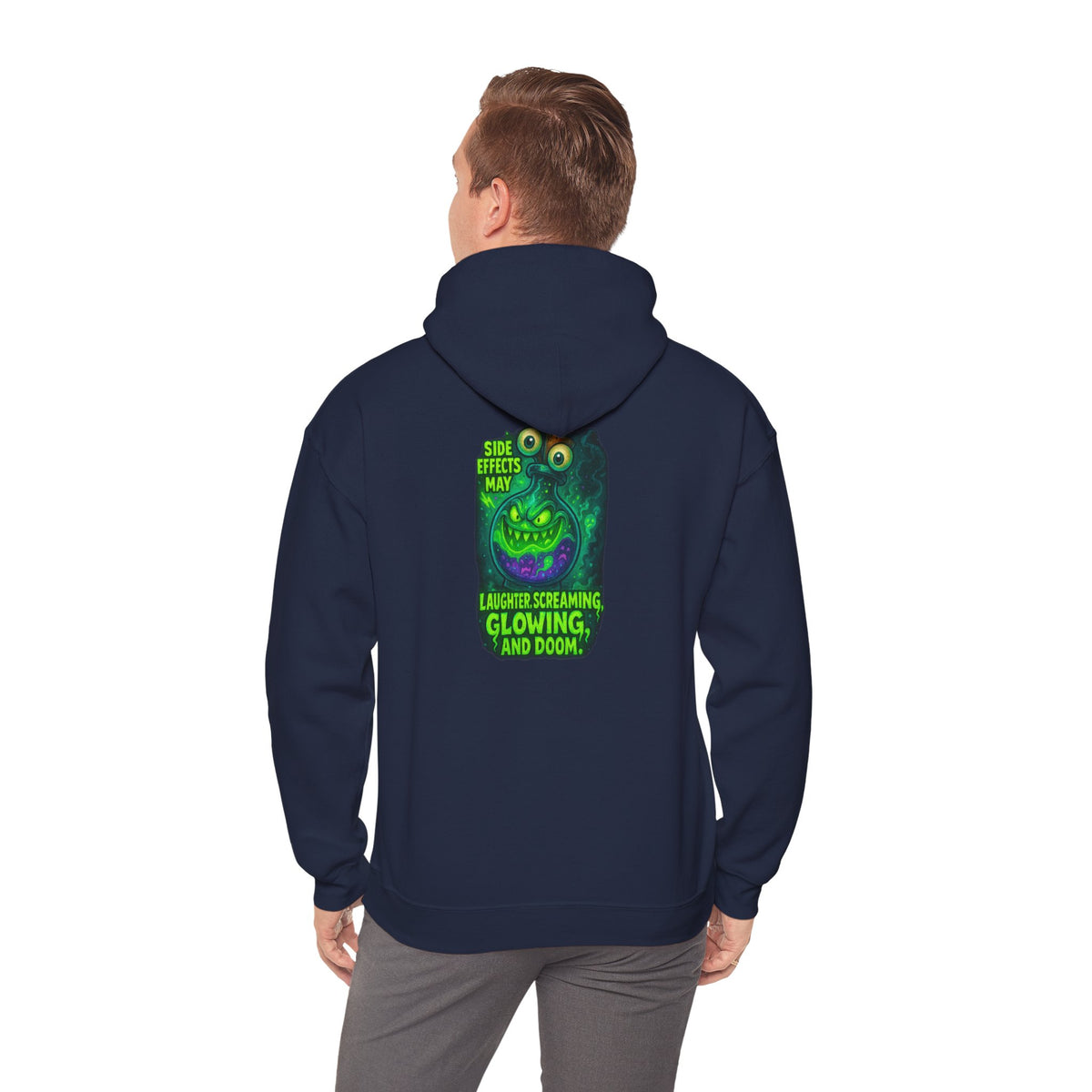 Glowing Green Monster Hoodie - "Causes Screaming, Glowing, and Doom" Graphic Pullover