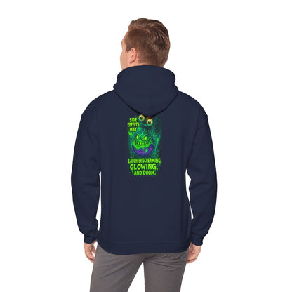 Glowing Green Monster Hoodie - "Causes Screaming, Glowing, and Doom" Graphic Pullover