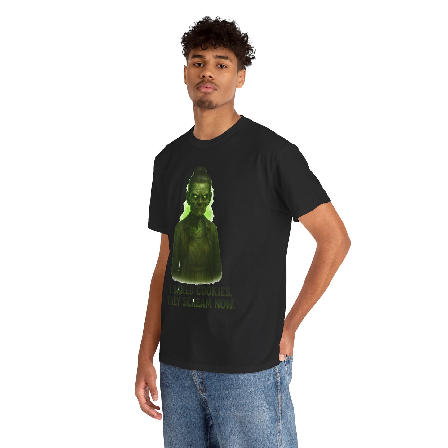 Creepy Green Girl Illustration T-Shirt | I Baked Cookies They Scream Now