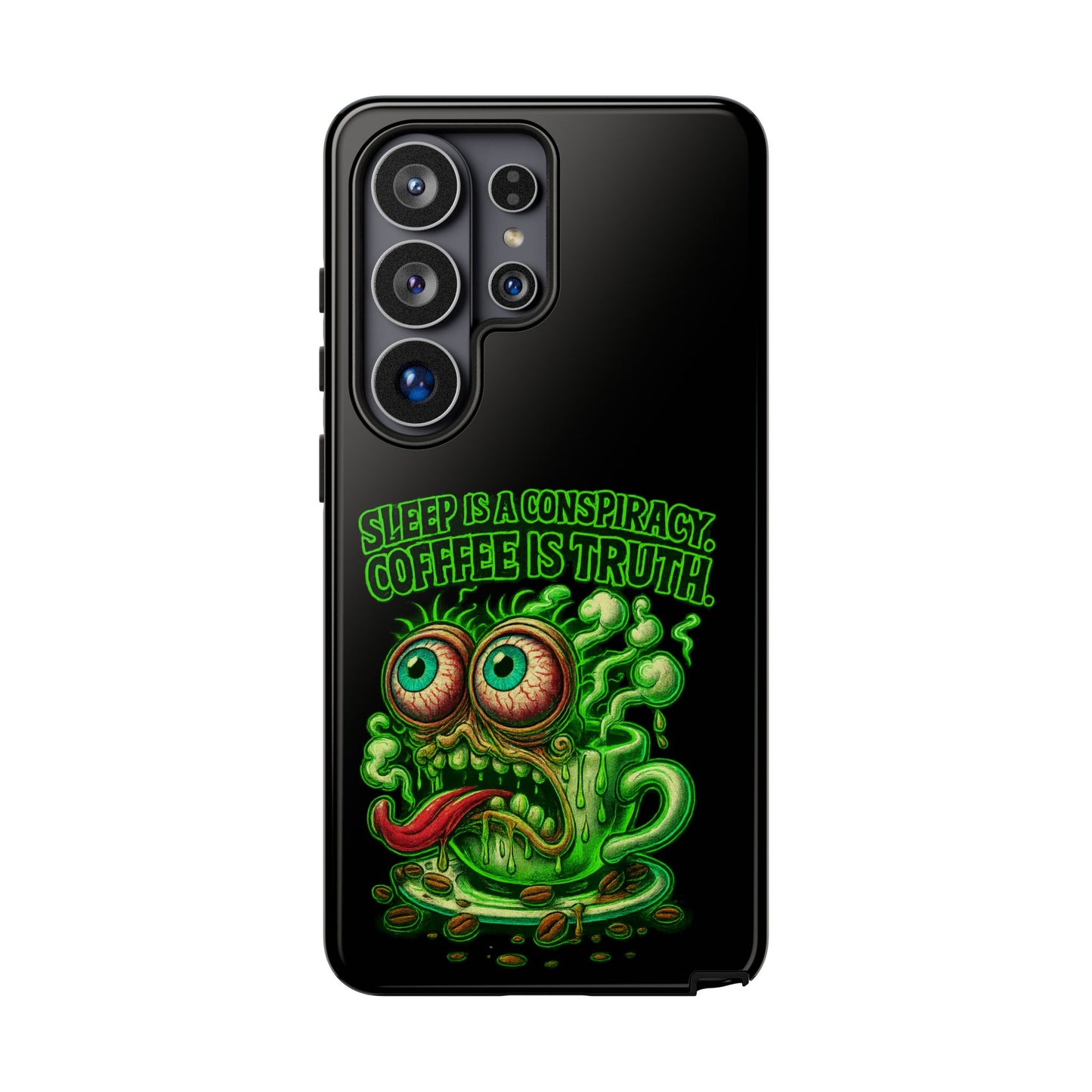 Phone Case — “Sleep Is a Conspiracy, Coffee Is Truth” Retro Monster Design