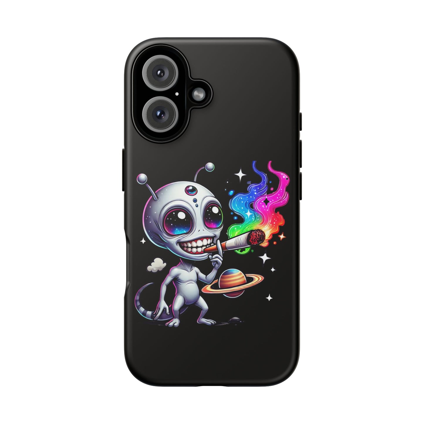 Alien Smoking Rainbow Galaxy Phone Case — Cute Cosmic Art Tough Case
