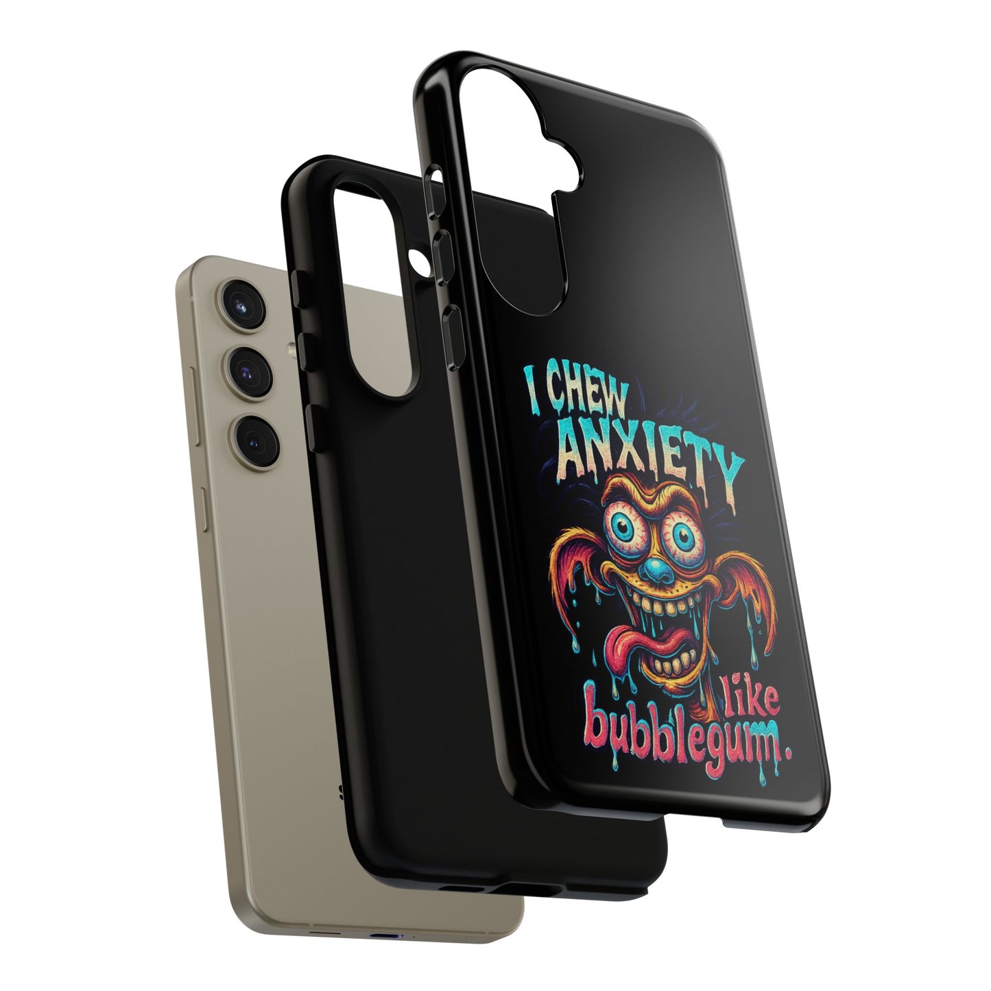 Phone Case — "I Chew Anxiety Like Bubblegum" Retro Monster Design