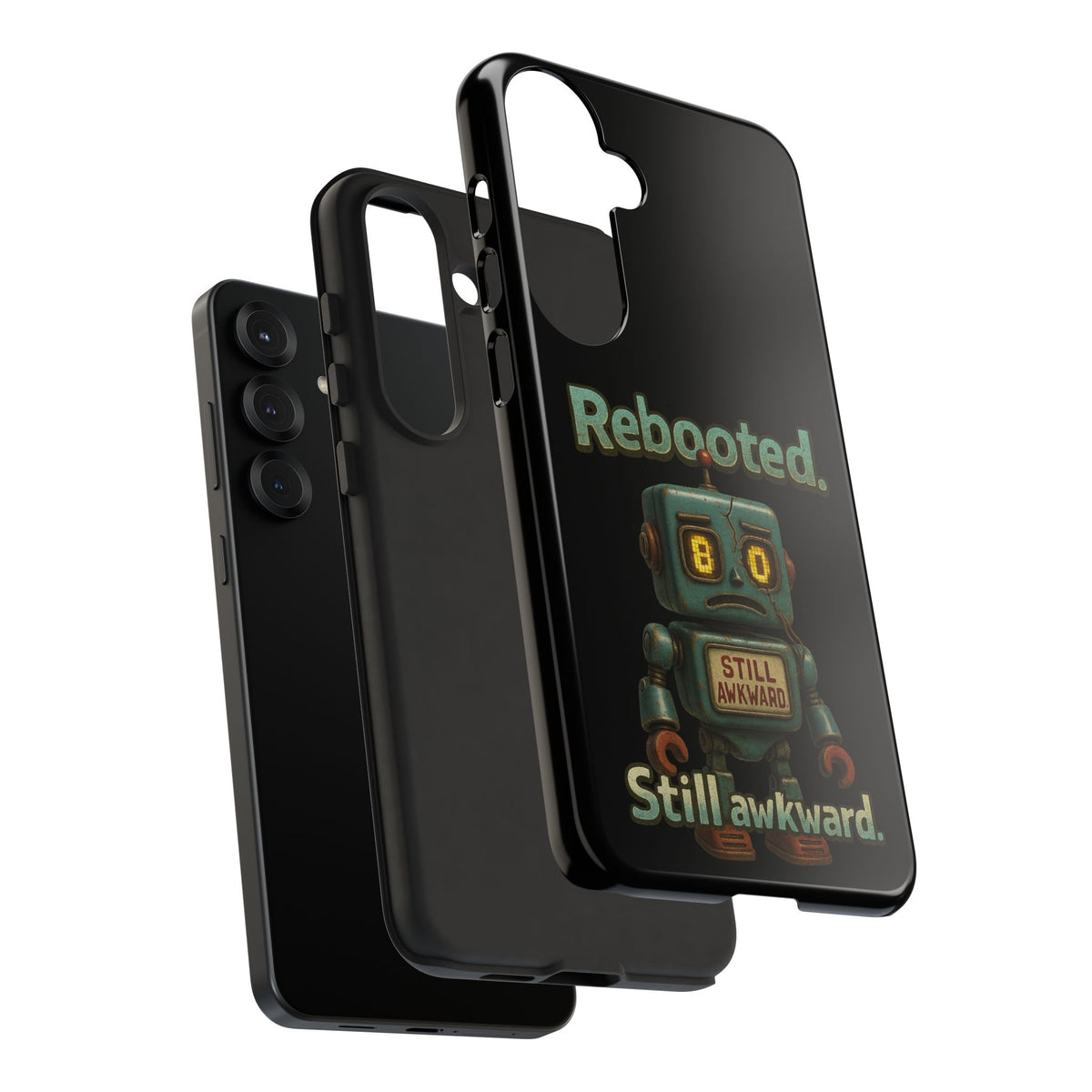 Phone Case — 'Rebooted. Still Awkward.' Retro Robot Protective Cover