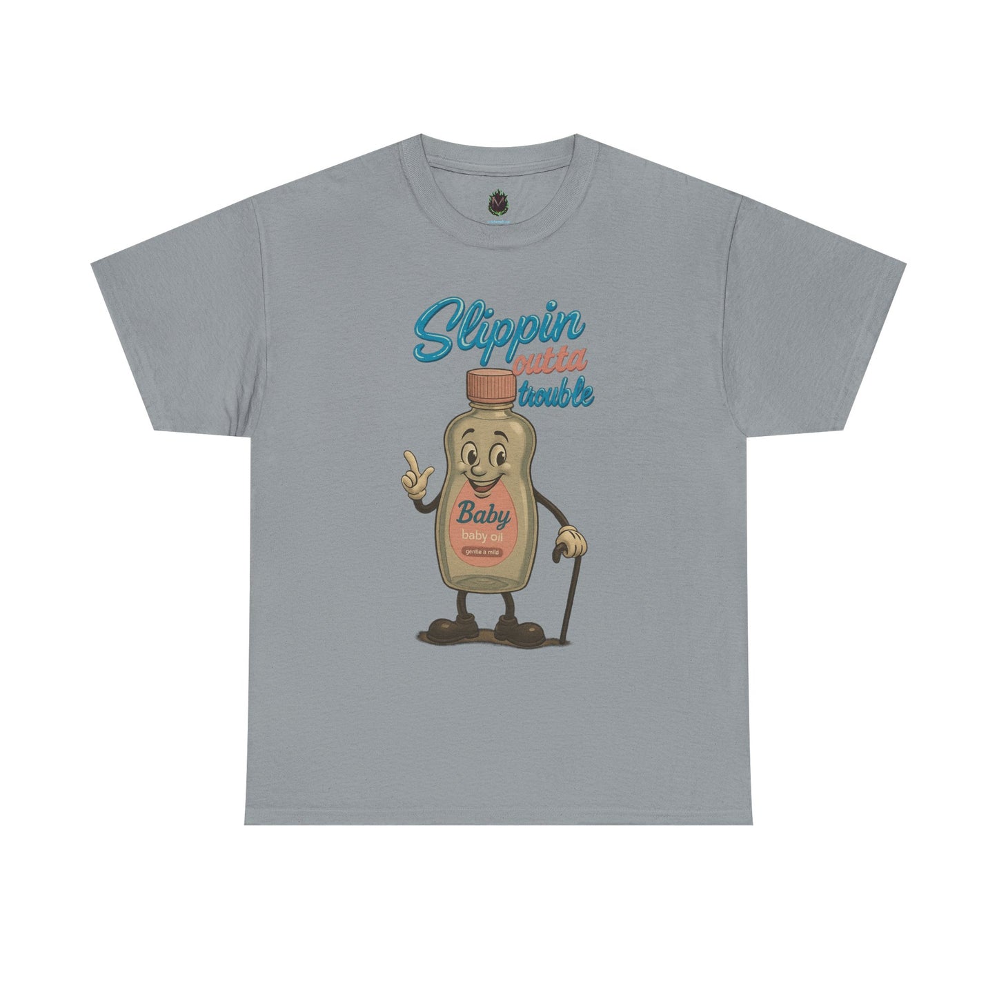 Slippin' Outta Trouble – Funny Baby Oil Cartoon T-Shirt