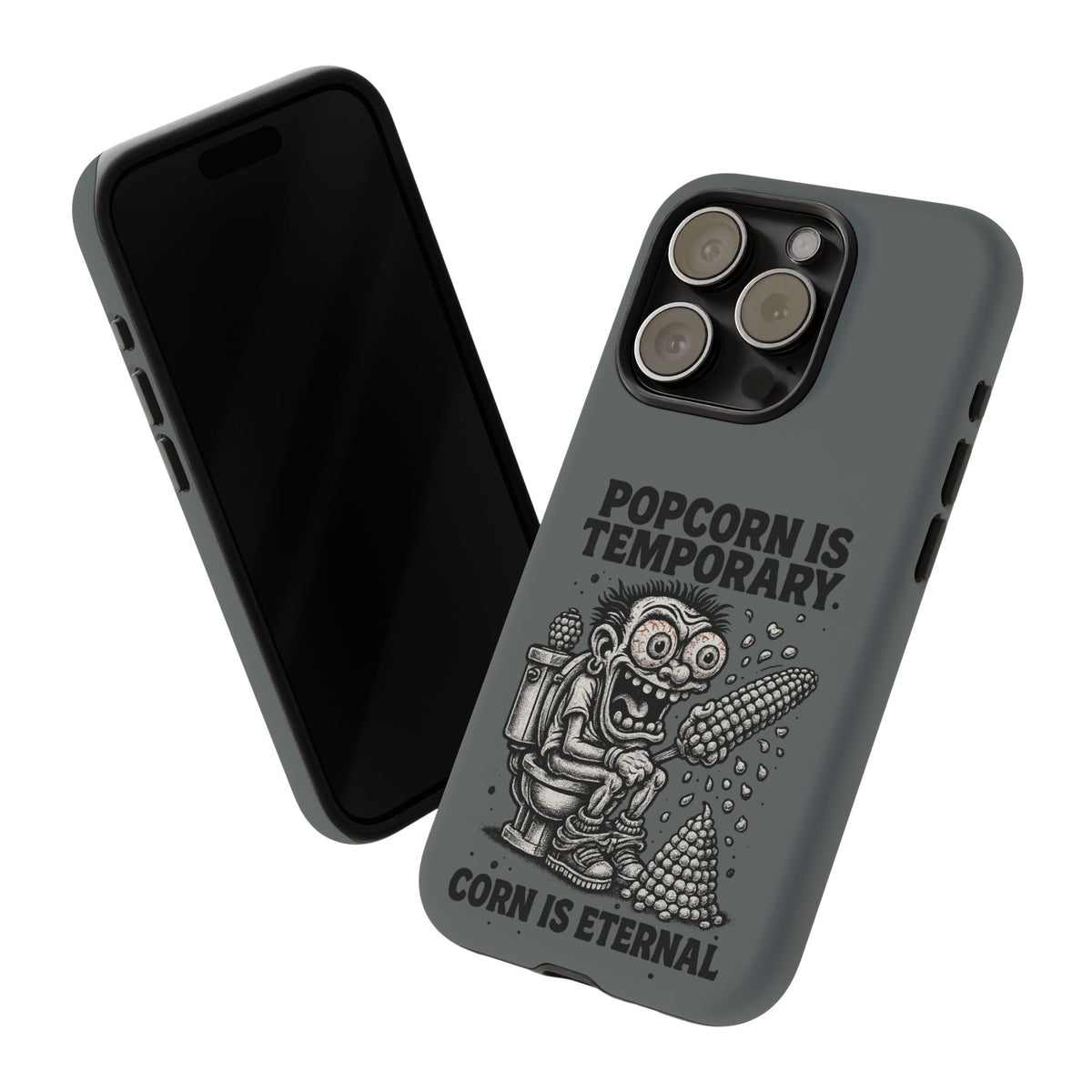 Phone Case — "Popcorn Is Temporary, Corn Is Eternal" Retro Zombie Corn Design