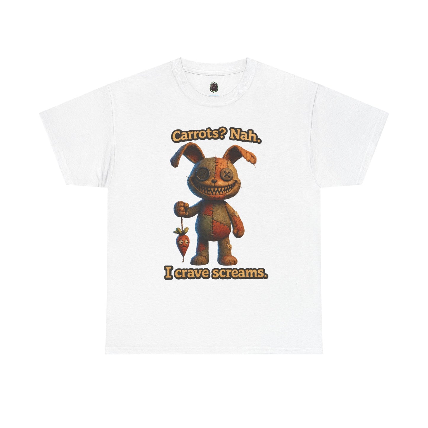 Creepy Bunny Holding Carrot Tee | I Crave Screams Horror Shirt