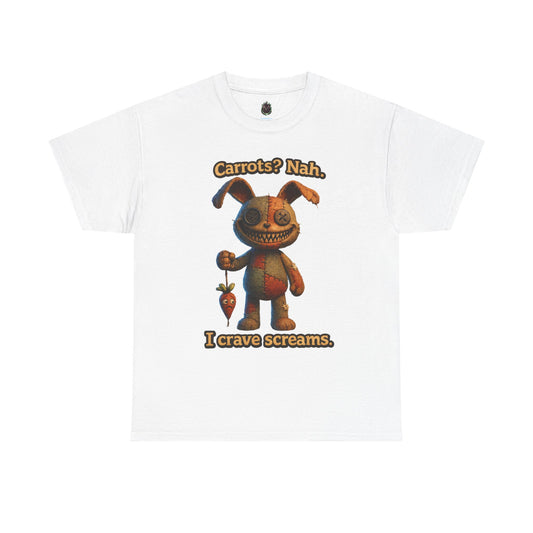 Creepy Bunny Holding Carrot Tee | I Crave Screams Horror Shirt