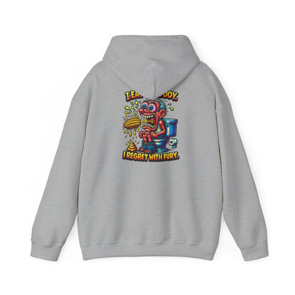 Toilet Trouble Hoodie — “I Regret With Fury” Graphic Hooded Sweatshirt
