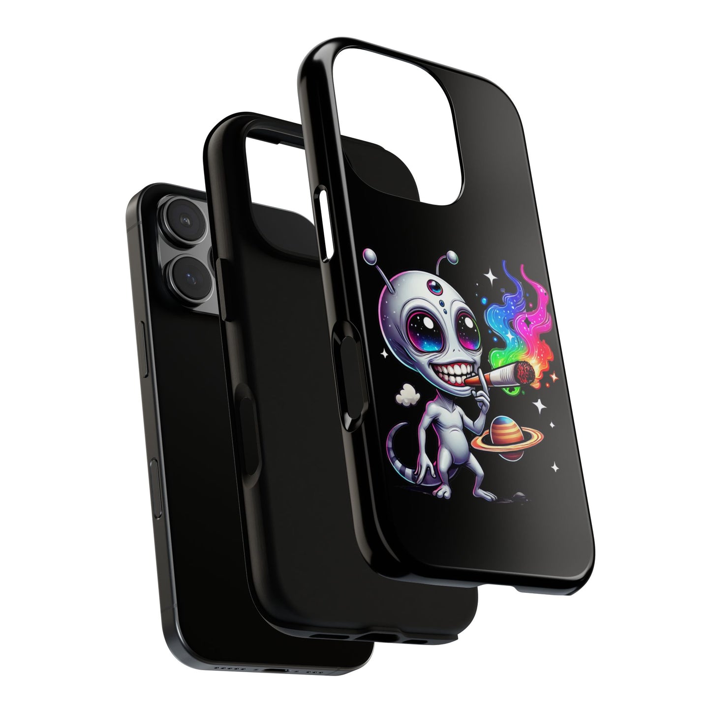 Alien Smoking Rainbow Galaxy Phone Case — Cute Cosmic Art Tough Case