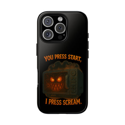 Phone Case — "You Press Start, I Press Scream" Spooky Retro Game Controller Design