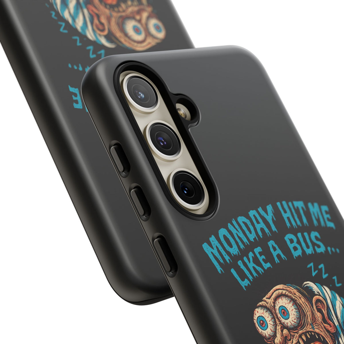 Phone Case — "Monday Hit Me Like a Bus... Then Reversed" Funny Grotesque Zombie Design