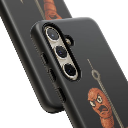 Angry Worm on Hook Phone Case – Funny Fishing Humor Protective Cover