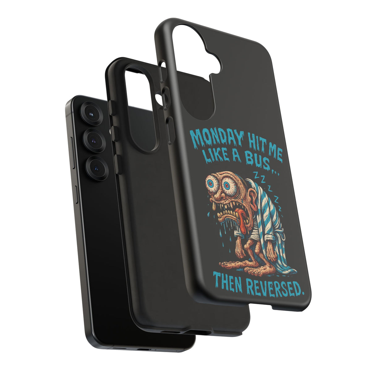 Phone Case — "Monday Hit Me Like a Bus... Then Reversed" Funny Grotesque Zombie Design