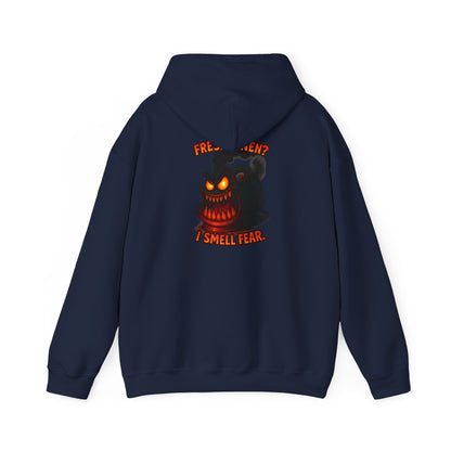Horror Hoodie — 'Freshly Blended I Smell Fear' Graphic Back Sweatshirt