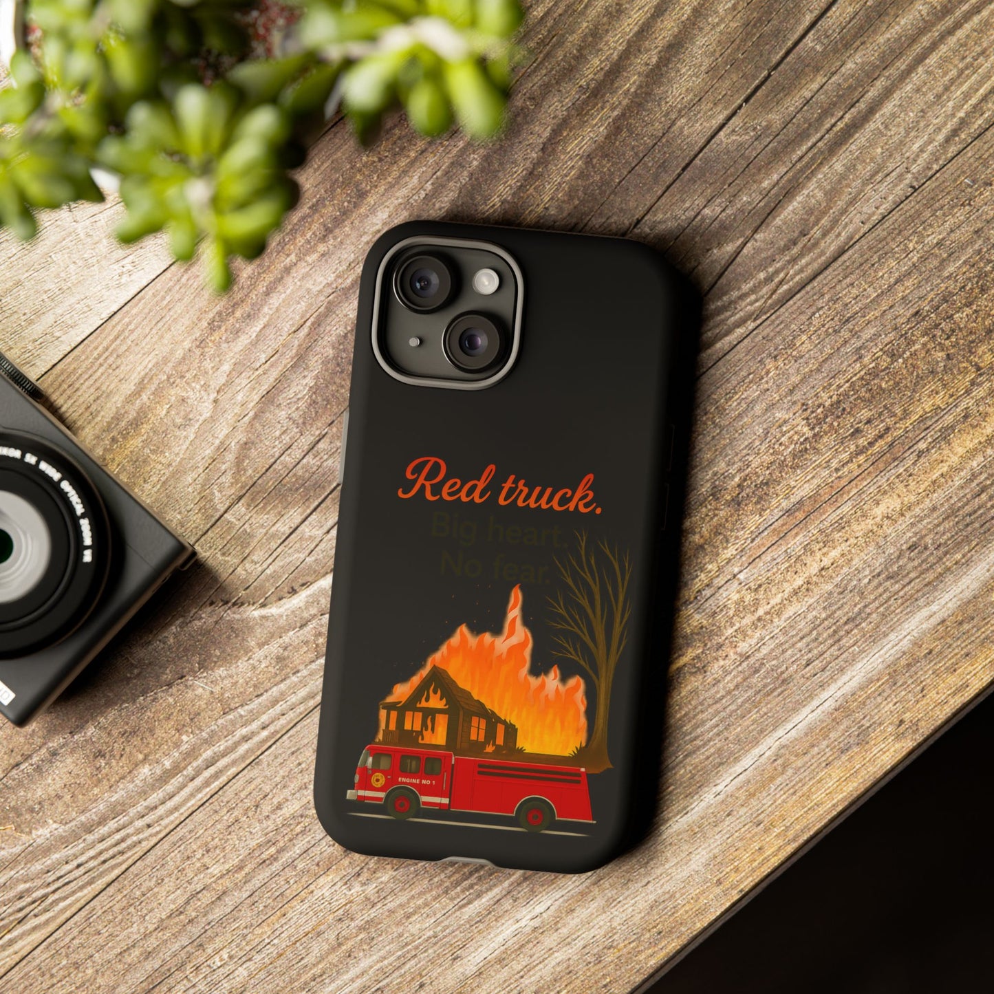 Phone Case — 'Red truck' Fire Truck Design, Vintage Firefighter Gift