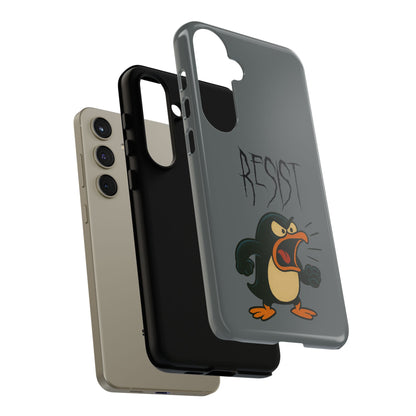 Resist Angry Penguin Phone Case — Protective iPhone Case with Bold Cartoon Design