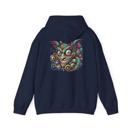 Demon Mask Hoodie — Vibrant Psychedelic Oni Graphic Hooded Sweatshirt