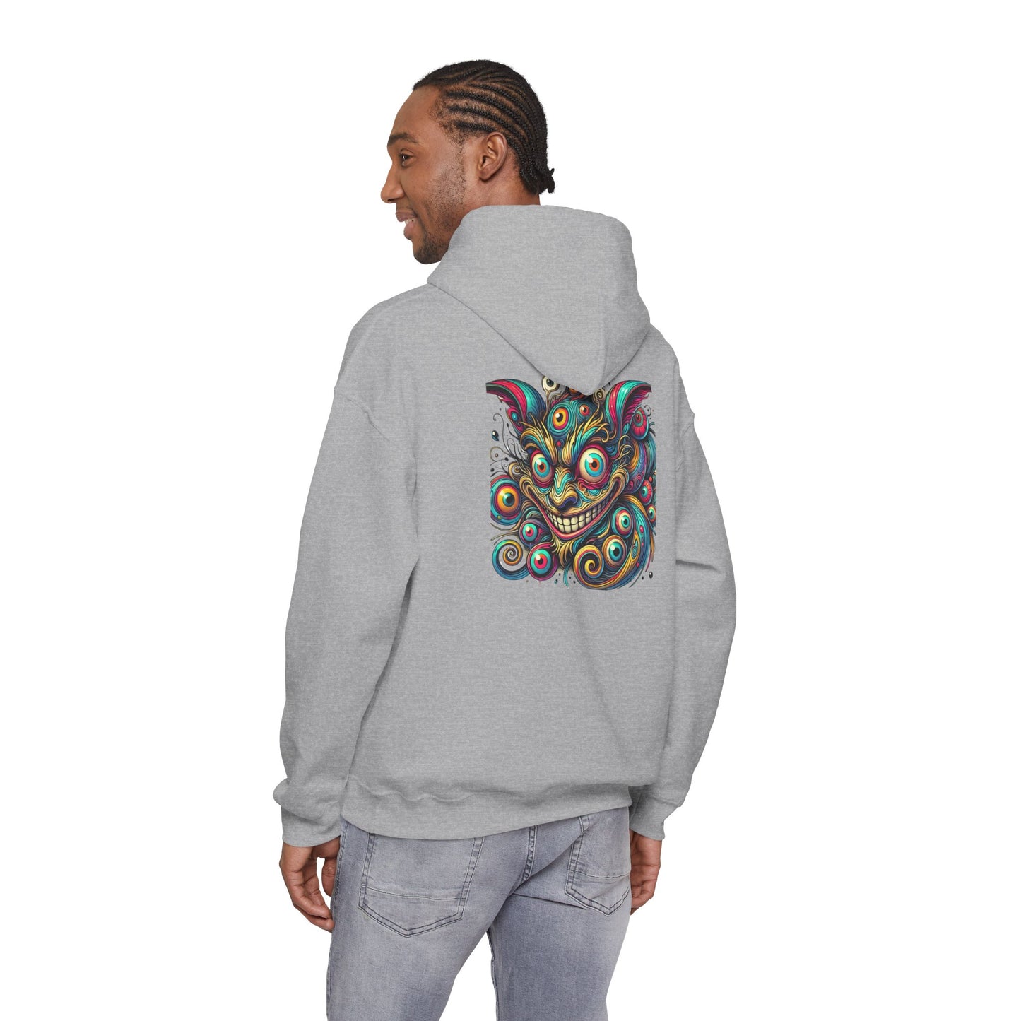 Demon Mask Hoodie — Vibrant Psychedelic Oni Graphic Hooded Sweatshirt