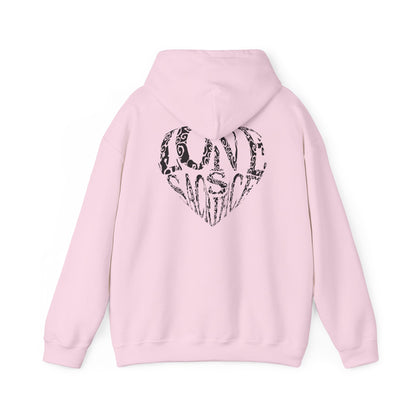 Hoodie — Black Heart Typography “Love” Graphic Pullover