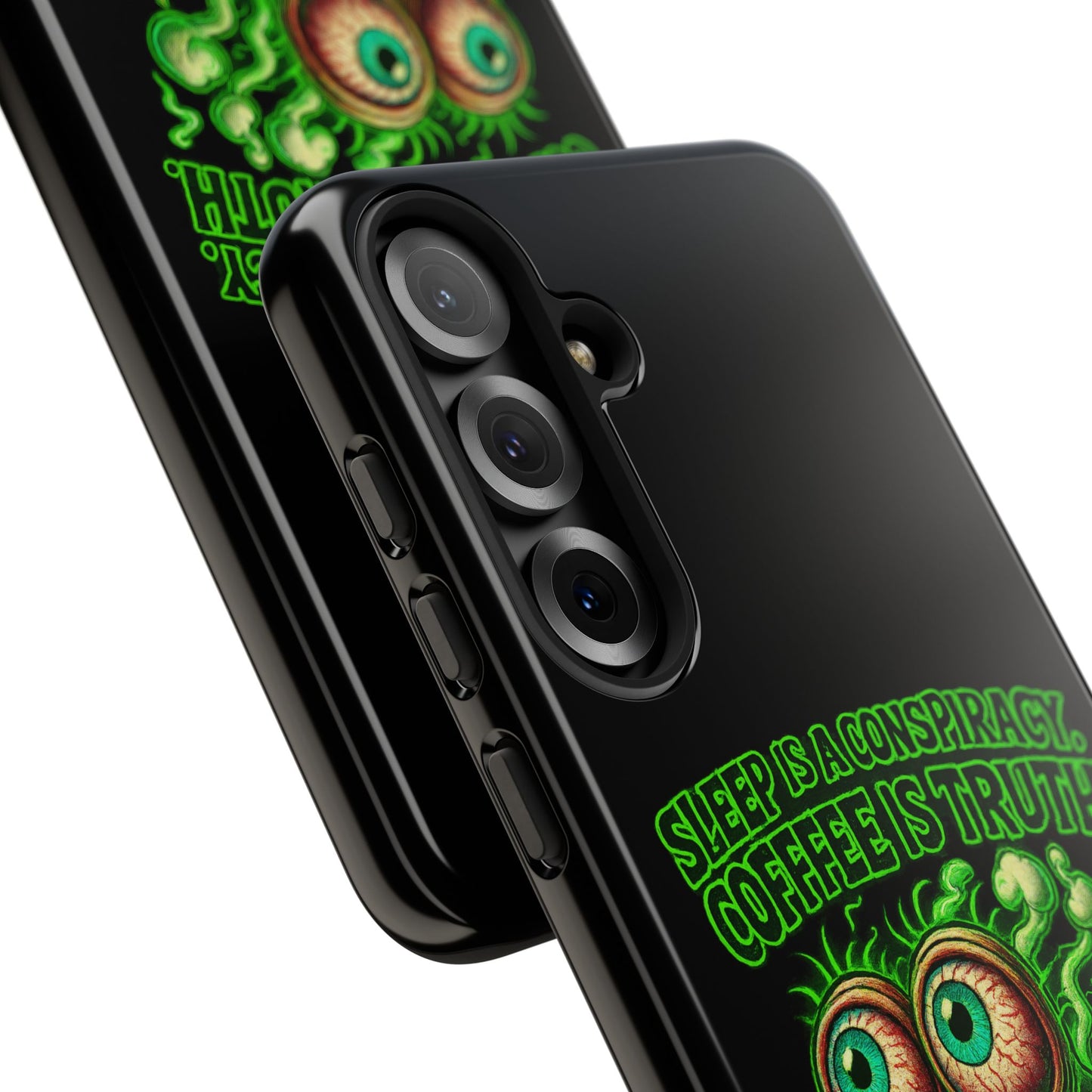 Phone Case — “Sleep Is a Conspiracy, Coffee Is Truth” Retro Monster Design