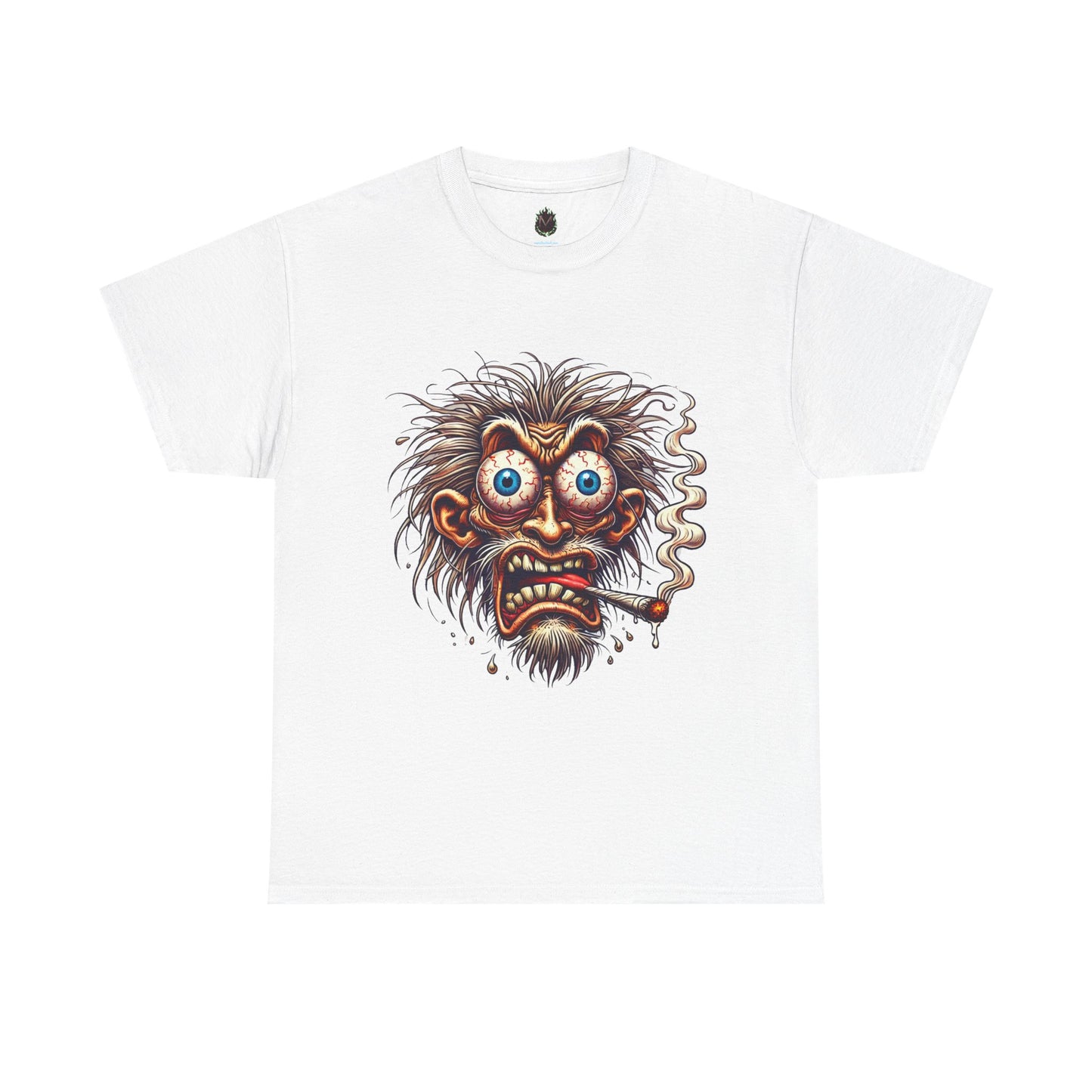 Graphic Tee — Wild-eyed Grinning Monster Head Smoking Cigarette Shirt
