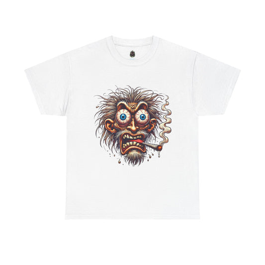 Graphic Tee — Wild-eyed Grinning Monster Head Smoking Cigarette Shirt