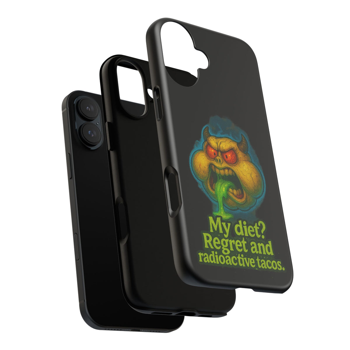 My Diet? Regret & Radioactive Tacos Phone Case — Funny Retro Monster Protective Cover