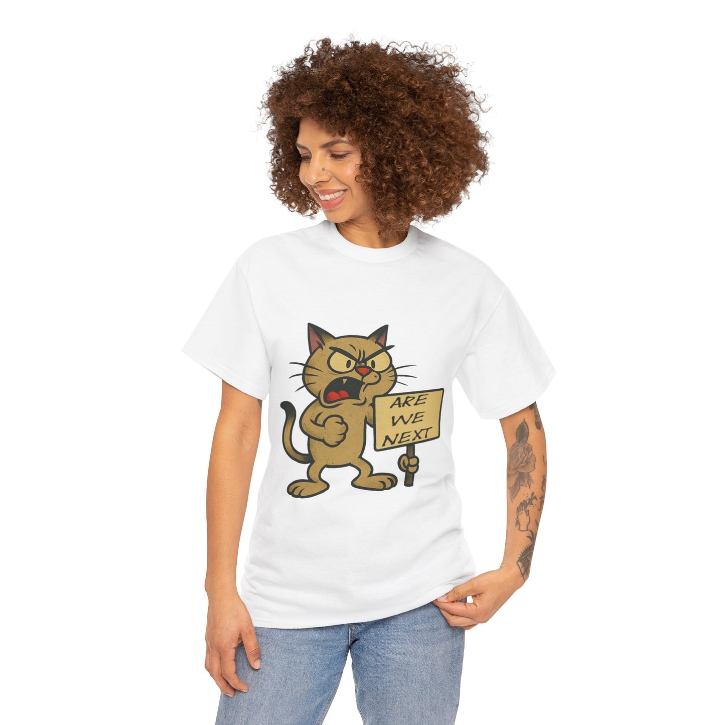 Protest Cat Unisex Heavy Cotton Tee, Funny Cat T-Shirt, Cat Lover Gift, Animal
