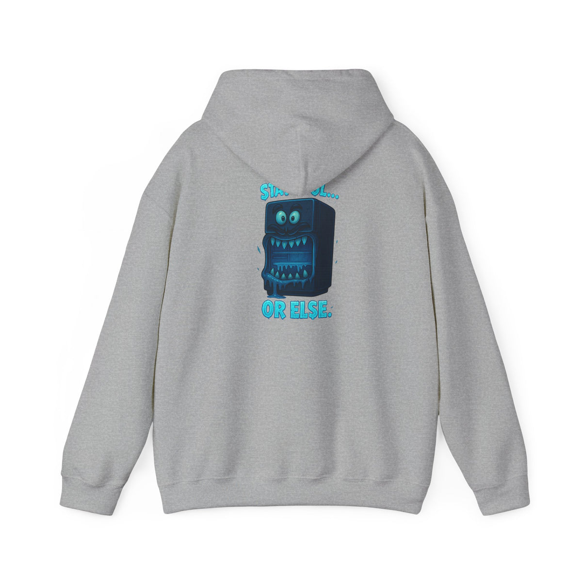 Retro Fridge Cabinet Hoodie — 'Stay in Line or Else' Graphic Pullover