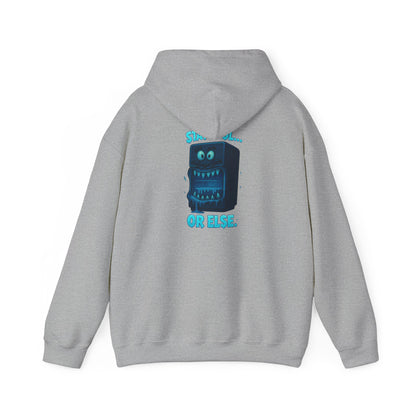 Retro Fridge Cabinet Hoodie — 'Stay in Line or Else' Graphic Pullover