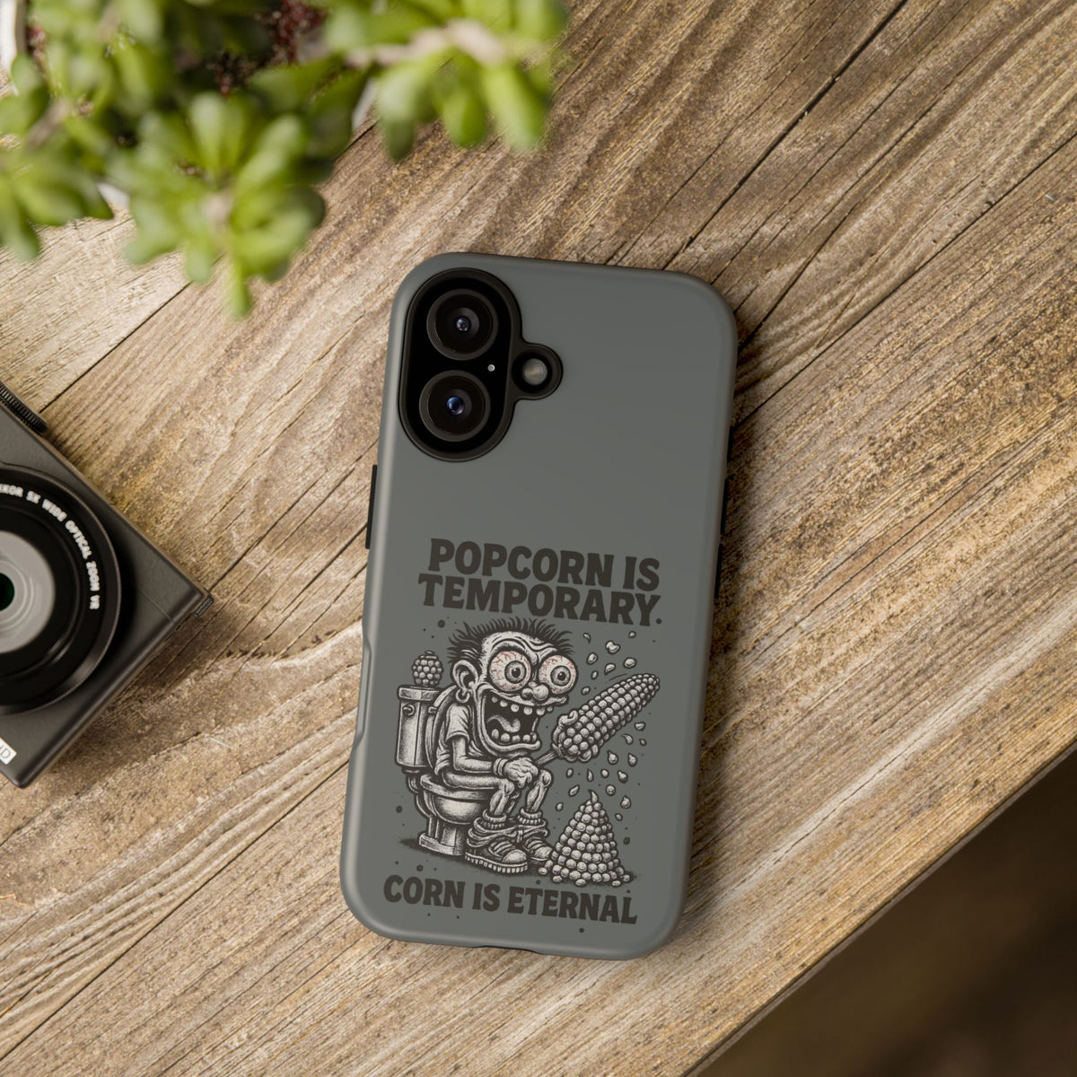 Phone Case — "Popcorn Is Temporary, Corn Is Eternal" Retro Zombie Corn Design