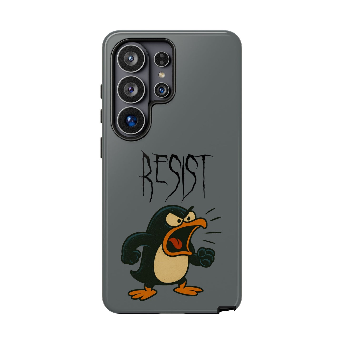 Resist Angry Penguin Phone Case — Protective iPhone Case with Bold Cartoon Design