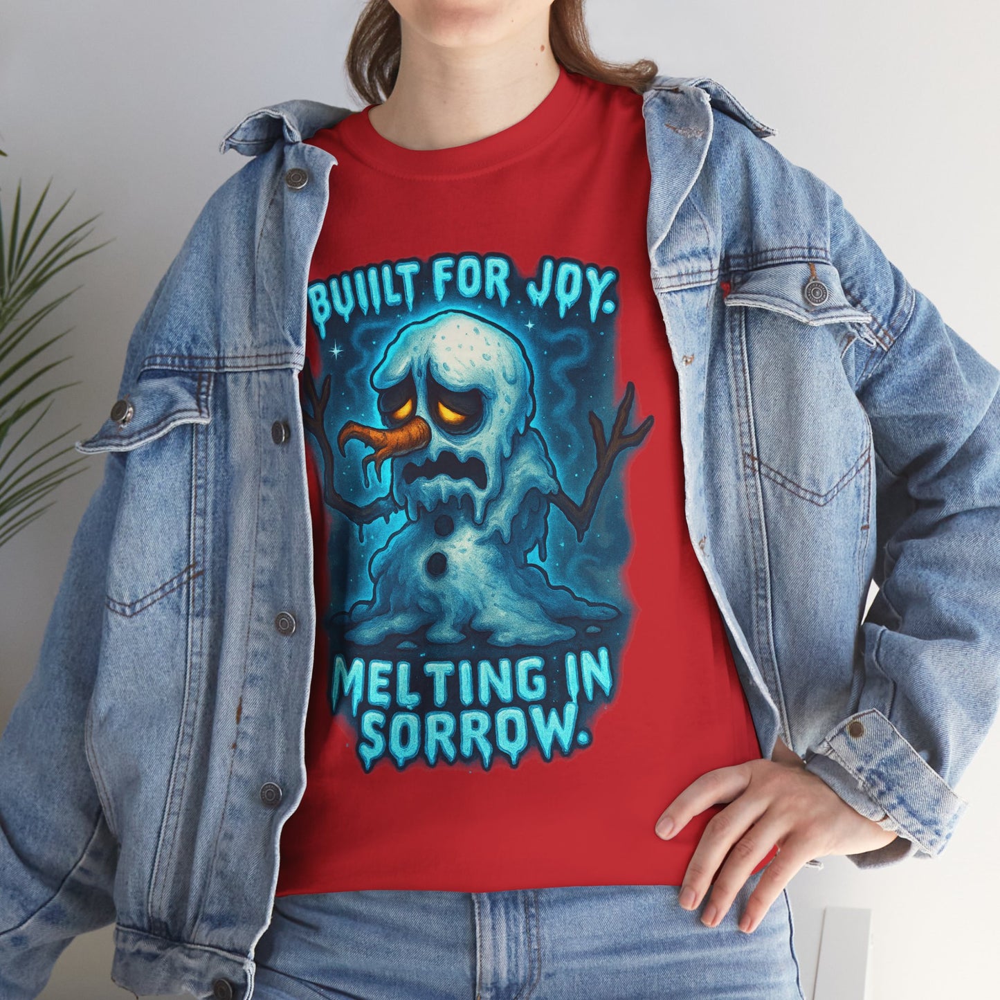 Melting Snowman T-Shirt — "Built for Joy, Melting in Sorrow" Graphic Tee