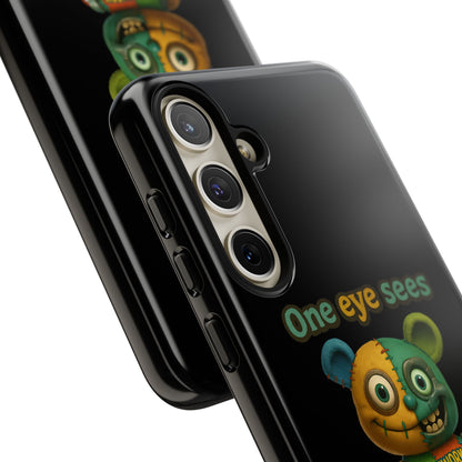 Phone Case — 'One Eye Sees, The Other Sees Your Browser History' Patchwork Bear Design