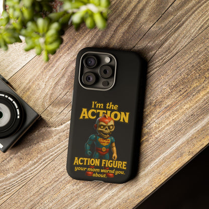 Action Figure Phone Case — "I'm the Action" Retro Skull Toy Design