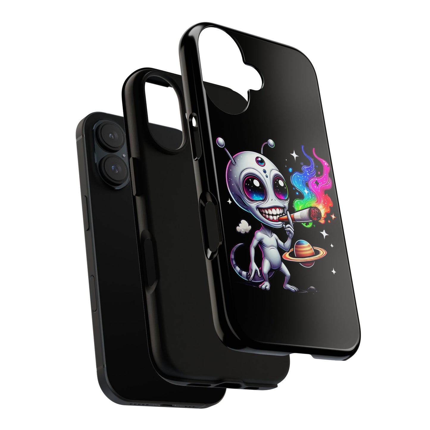 Alien Smoking Rainbow Galaxy Phone Case — Cute Cosmic Art Tough Case