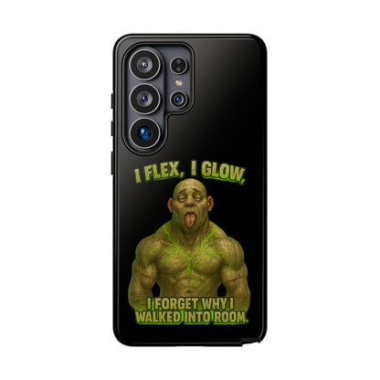 Funny Glow Gym Phone Case — "I Flex, I Glow" Humorous Bodybuilder Design