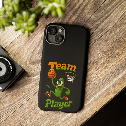 Team Player Basketball Phone Case — Cute Cartoon Pickle Dunk Phone Cover
