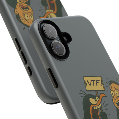 Phone Case - Cartoon Penguin Yelling 'WTF' at Shocked Man, Funny Protective iPhone Cover