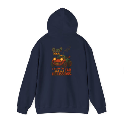 Hoodie — "Nah. I Run on Bad Decisions" Vintage Cartoon Car Graphic