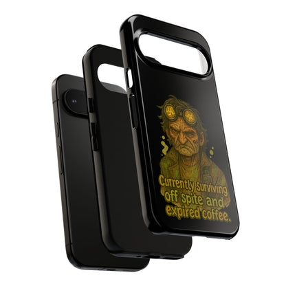 Phone Case — "Currently Surviving Off Spite and Expired Coffee" Vintage Grumpy Design