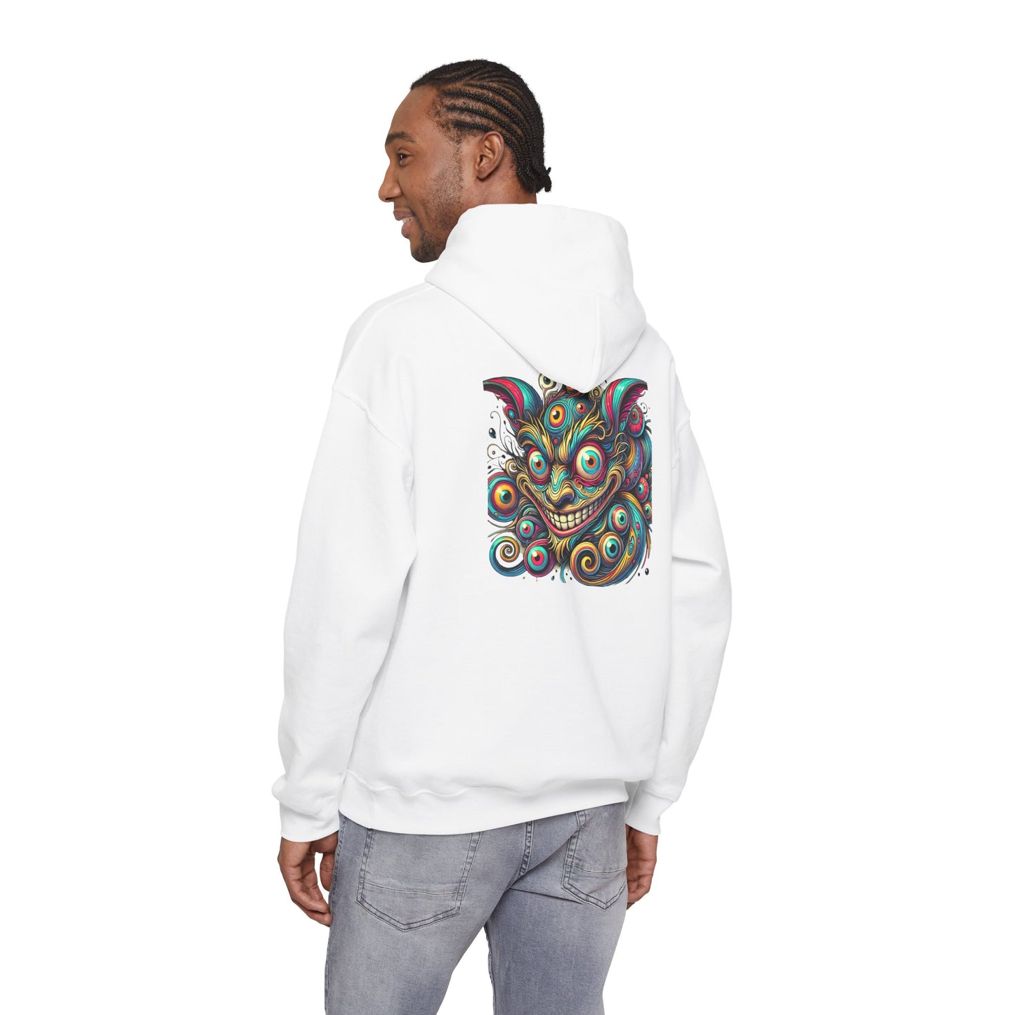 Demon Mask Hoodie — Vibrant Psychedelic Oni Graphic Hooded Sweatshirt